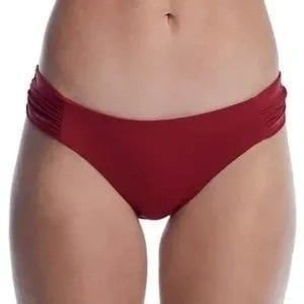 BECCA Womens L Shirred Hipster Bikini Bottom in Adobe Red NWT